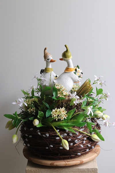 Kaczy Puch, stroik wielkanocny z kaczuszkami, wys.46cm