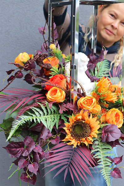 Angelo Garden Jesienny, lampion nagrobny z kwiatam