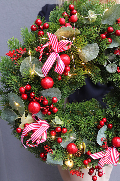 Christmas Exclusive Candy LED, świąteczny wianek z laskami cukrowymi