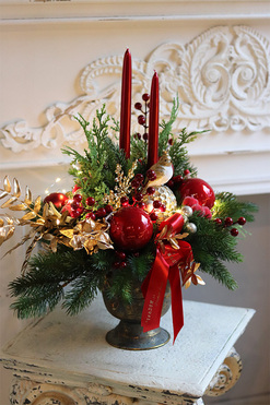 Gerenna LED, adwentowy stroik z bałwankiem w pucharze, wym.50x50x30cm