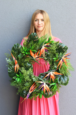 Strelizia Wreath, zielony wianek na drzwi z monsterą i strelicją, śr.52cm