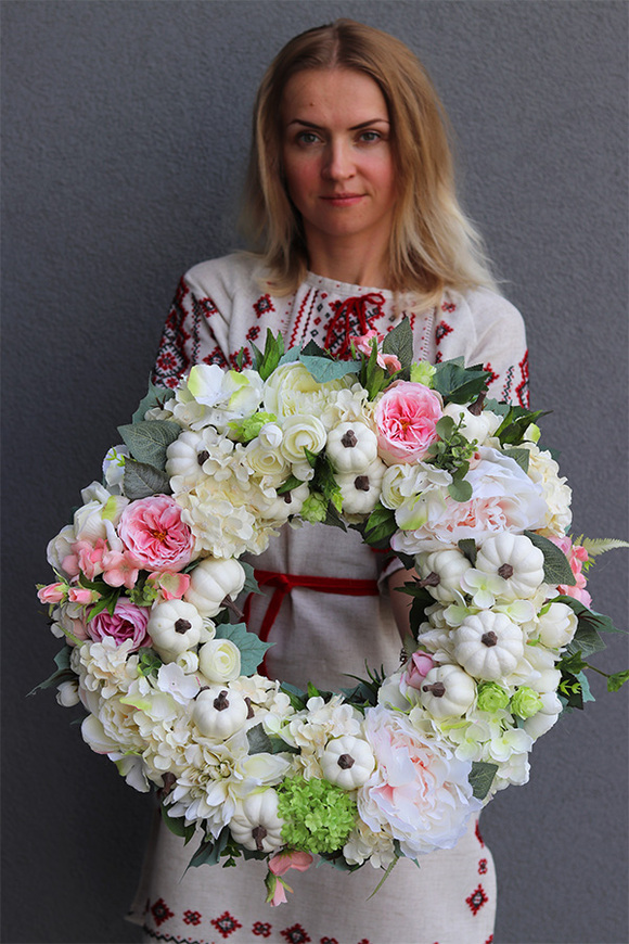 Białe Dynie 2, jesienny wianek z owocami