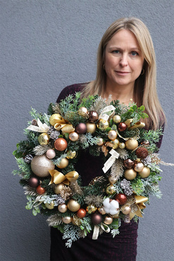 Złota Wigilia, świąteczny wianek na drzwi, śr.40cm