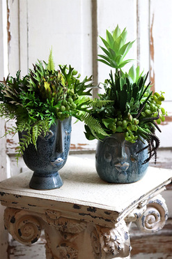 Twarzova, komplet zielonych dekoracji w doniczce z twarzą, 2szt  