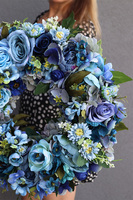 bogaty niebieski wianek na drzwi, Caryca Blue Navy, śr.43cm