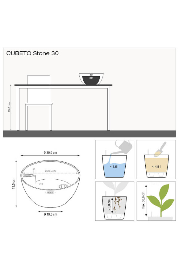 Cubeto Stone, doniczka z nawadnianiem, biały kwarc