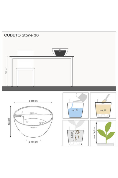 Cubeto Stone, doniczka z nawadnianiem, biały kwarc