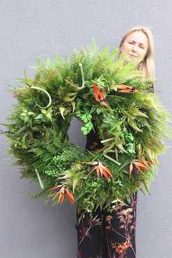 Strelicja Królewska Jungle XL, zielony wianek dekoracyjny, śr.90cm