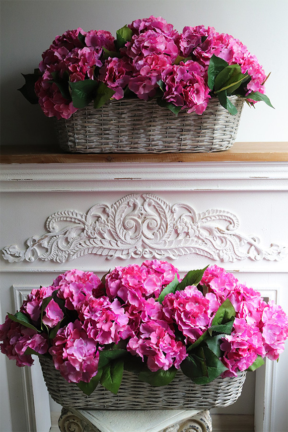 Provance Pink, długi kosz z hortensjami