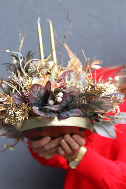 Złota Zorza, świąteczny stroik LED w naczyniu, wym.35x40x30cm