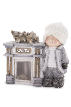 Przy Kominku D, świąteczny kominek LED figurka, wym.35x31x10cm