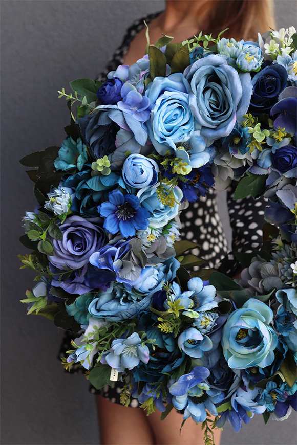 bogaty niebieski wianek na drzwi, Caryca Blue Navy, śr.43cm