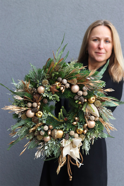 komplet dekoracji świątecznych, Złota Kraina, girlanda + wianek 