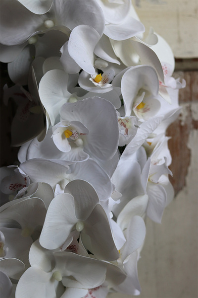 asymetryczny wianek z chwostem, Orchidelia White, śr.42cm   