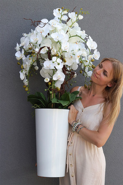Mediolan White Cream, sztuczny storczyk w wysokiej donicy, wys.117cm