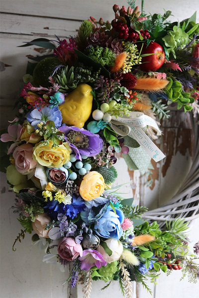 Jedrano, tęczowy wianek z ptaszkiem, śr.40cm