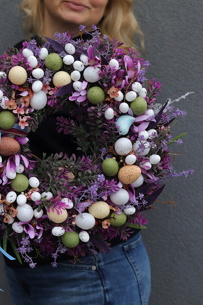 Jajeczny, wielkanocny wianek na drzwi, śr.32cm