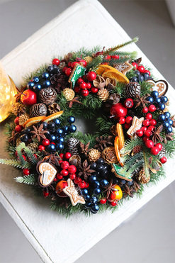dekoracyjny wianek stroik Wigilia New, śr.28cm 