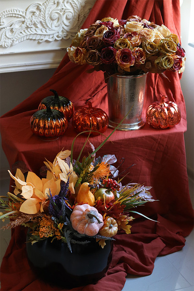 Jesienne Róże, bukiet sztucznych róż