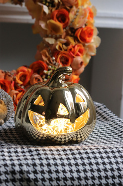 Halloween Pumpkin Gold, dekoracyjna dynia ceramiczna lampion, wym.11.5x13cm