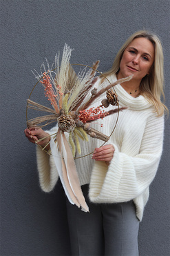 OD RĘKI Subtelle Susz Beige, wianek na drzwi na obręczy z suszem, śr.40cm