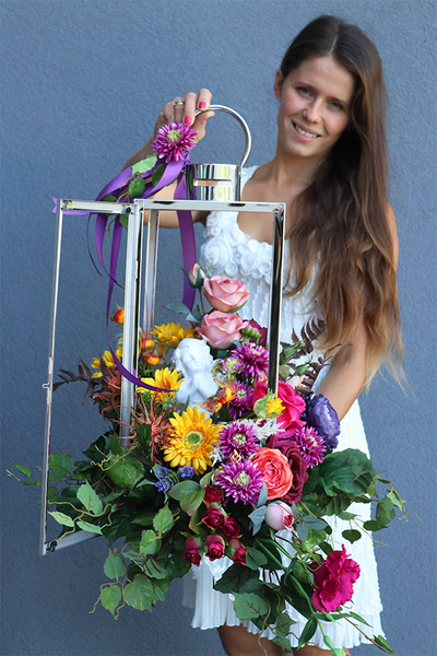 Angelo Garden Koloria, lampion nagrobny z kwiatami, wys.62cm