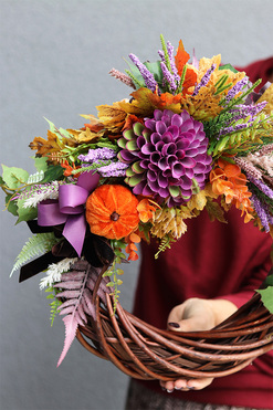 Ferinato Jesień, wianek z welurową dynią, śr.38cm  