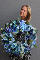 bogaty niebieski wianek na drzwi, Caryca Blue Navy, śr.43cm