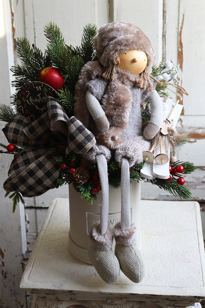 flowerbox zimowy z laleczką, Na Narty, wym. 48x37cm