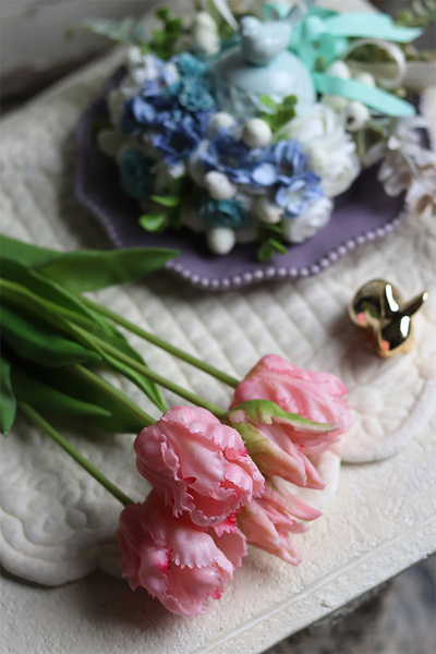bukiet gumowych tulipanów, Novelty Pink, 5szt. dł.46cm