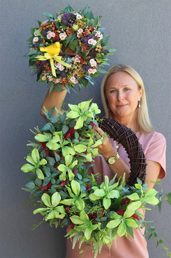 Żółty Ptak, wianek dekoracyjny z ptaszkiem, śr.33cm