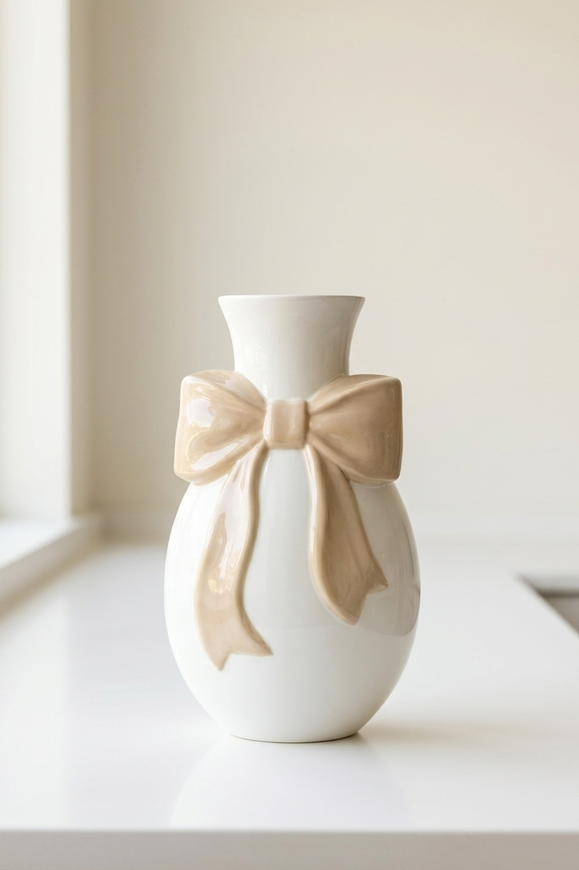 Kokarda Beige, wazon ceramiczny z kokardą