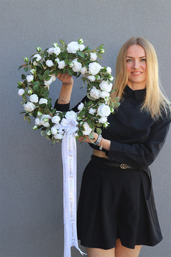 OD RĘKI Komunia Święta, wianek z białymi kwiatami, śr.42cm 