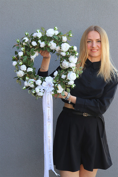 Komunia Święta, wianek z białymi kwiatami, śr.42cm
