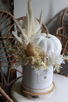 Velurowa Dynia, jesienny flowerbox na plastrze drewna, M