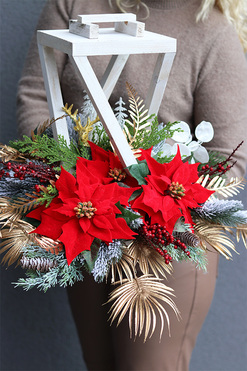 Angelo Floresa Red Winter, drewniany lampion nagrobny, wys.40cm 