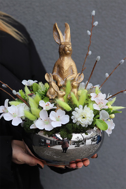 Gold Bunny Piano, stroik wielkanocny z zajączkiem, wys.24cm 