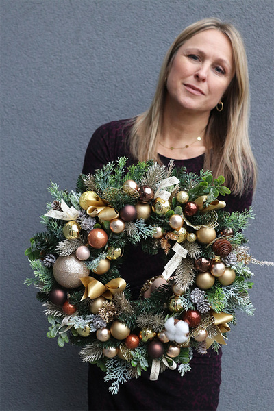 Złota Wigilia, świąteczny wianek na drzwi