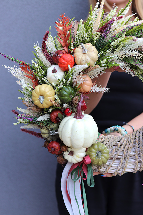 Dyniowy Ogród, wianek jesienny z wrzosami i dyniami, śr.46cm 