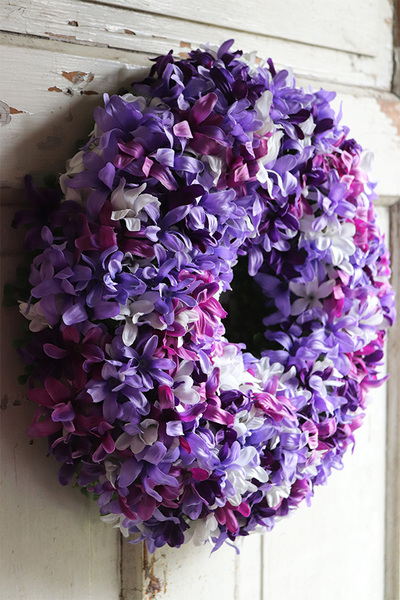 Hiacinte, bogaty wianek na drzwi z fioletowych hiacyntów, śr.38cm 