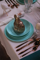 OD RĘKI Divali, ceramiczny talerz obiadowy, turkusowy, śr.25cm 