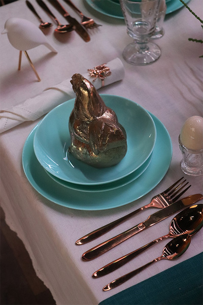 OD RĘKI Divali, ceramiczny talerz obiadowy, turkusowy, śr.25cm 