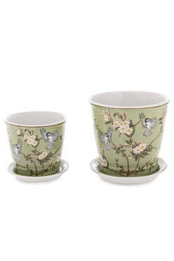 Primavera Verdi, porcelanowa osłonka na kwiaty z podstawką, kpl.2szt