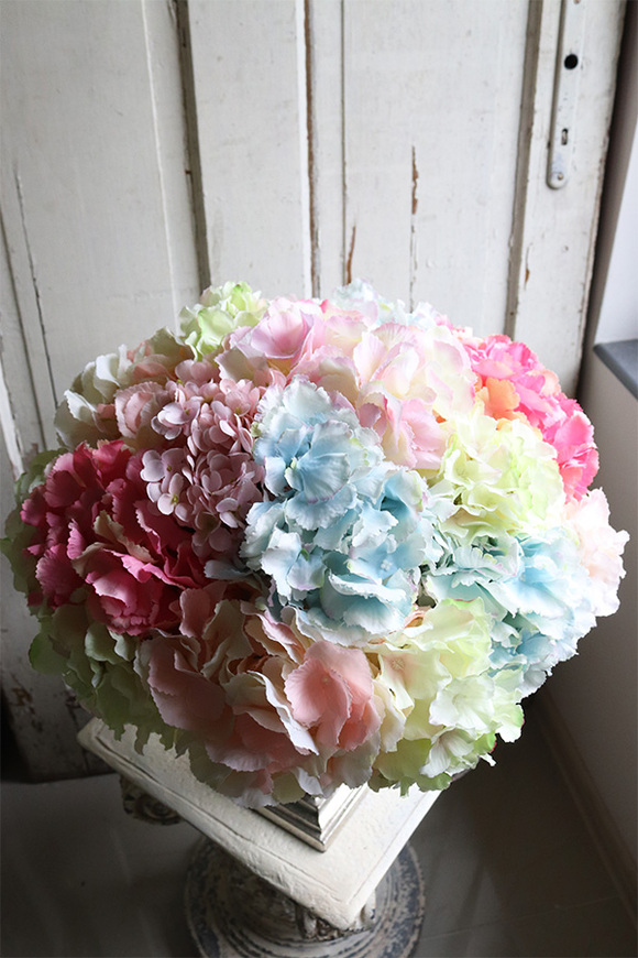 kompozycja w pucharze, Cooler z Pastelowymi Hortensjami, wym.52x46cm