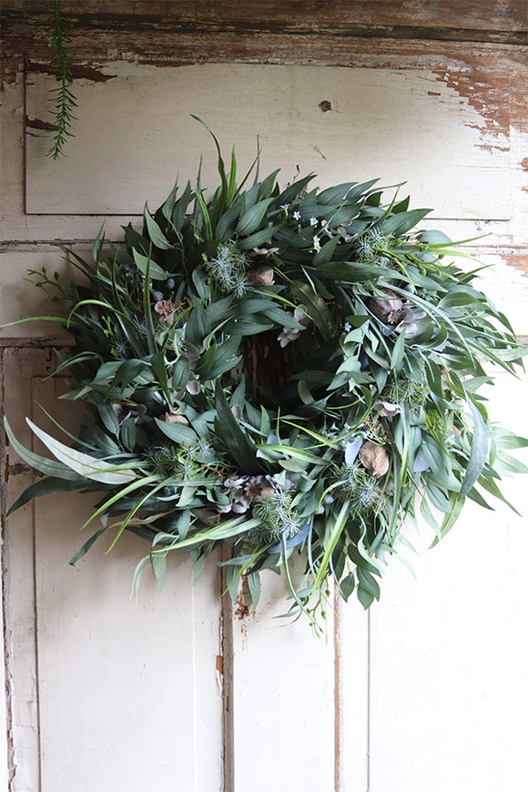 Boho Gretra, zielony wianek z eukaliptusem, śr.45cm