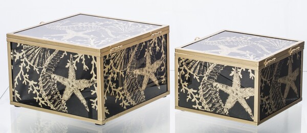 Coralle, marynistyczna szkatułka na biżuterię, komplet 2szt, wym.10x15cm / 8.5x12cm