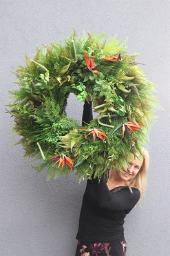 Strelicja Królewska Jungle XL, zielony wianek dekoracyjny, śr.90cm