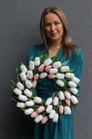 Witaj Wiosno Biel&Róż, bardzo elegancki wianek z tulipanów	