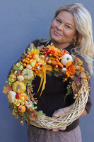 Nadchodzi Jesień, jesienny asymetryczny wianek na drzwi, śr.40cm