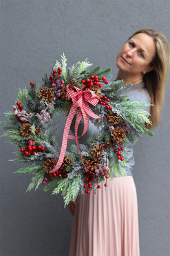 Redite 2, mroźny wianek zimowy z kokardą, śr.43cm   